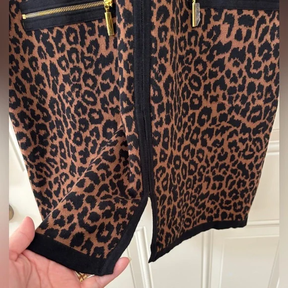 Rafaella Duster Dress Women's M Black & Brown Animal Print Leopard Zipper Knit - Picture 4 of 11